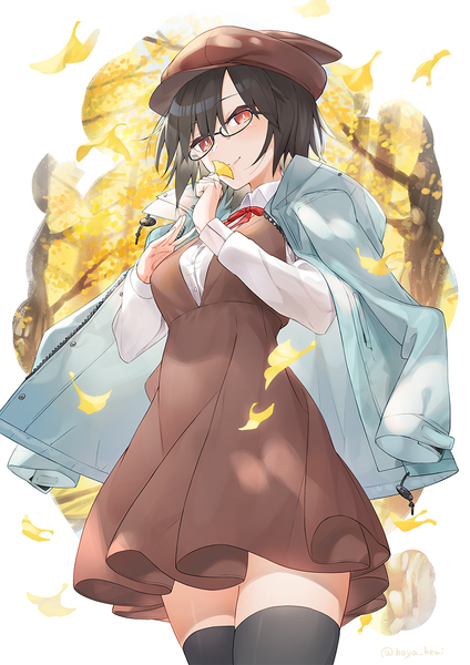 Anime picture 803x1136 with fate (series) fate/grand order valkyrie (fate/grand order) ortlinde (fate/grand order) hayashi kewi single tall image looking at viewer blush fringe short hair breasts black hair smile hair between eyes red eyes holding signed long sleeves twitter username