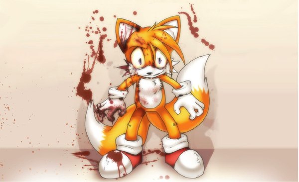 Anime picture 1600x978 with sonic x miles prower tyson hesse single wide image standing animal ears full body tail animal tail fox ears fox tail third-party edit multiple tails extended crazy eyes fox boy boy gloves white gloves
