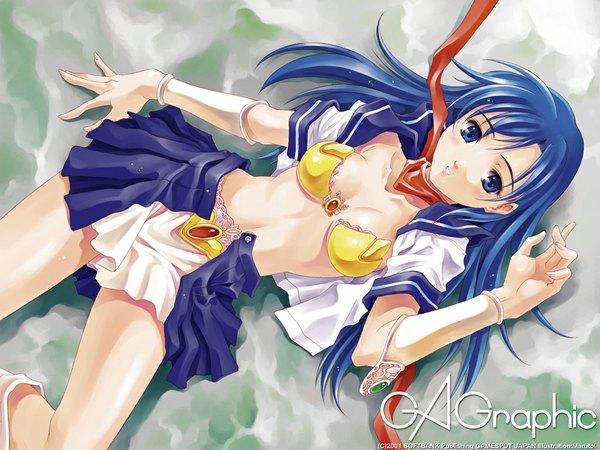 Anime picture 1024x768 with gagraphic valis maruto long hair looking at viewer blue eyes light erotic blue hair lying inscription bare belly girl navel