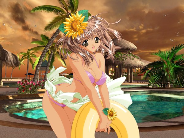 Anime picture 1600x1200 with carnelian light erotic summer swimsuit bikini