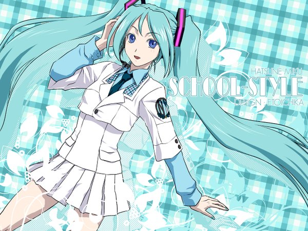 イラスト 1280x960 と project diva ボーカロイド 初音ミク iga tomoteru ツインテール 女の子 制服 学生服