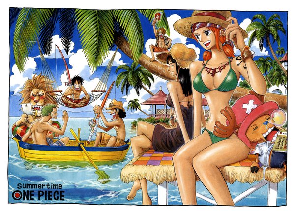 Anime picture 1959x1402 with one piece toei animation nami (one piece) monkey d. luffy nico robin roronoa zoro sanji tony tony chopper usopp oda eiichirou long hair blush fringe highres short hair breasts open mouth light erotic black hair blonde hair