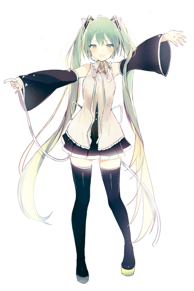 Anime-Bild 669x1000 mit vocaloid hatsune miku lpip single long hair tall image looking at viewer blush fringe open mouth simple background smile hair between eyes standing white background twintails holding full body nail polish aqua eyes