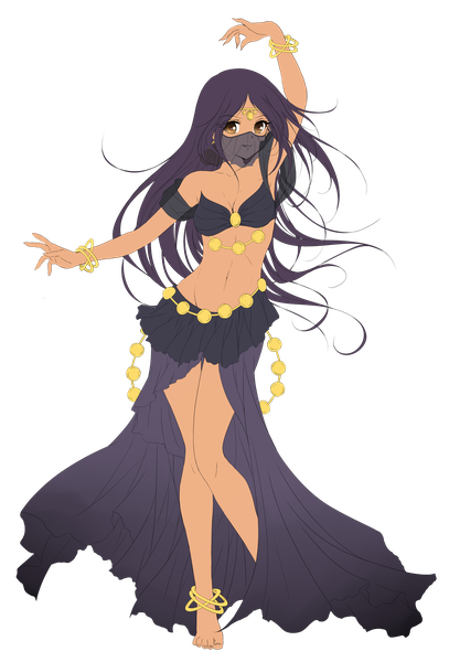 Anime picture 2650x3900 with rurutia8 single tall image looking at viewer highres standing brown eyes purple hair full body very long hair traditional clothes arm up off shoulder standing on one leg transparent background dancing girl bracelet crop top veil