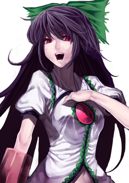Anime picture 2000x2828 with touhou reiuji utsuho uu uu zan single long hair tall image highres open mouth black hair red eyes transparent background girl dress bow hair bow