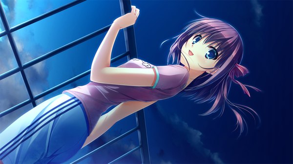 Anime picture 1280x720 with suika niritsu (game) short hair open mouth blue eyes wide image game cg red hair girl