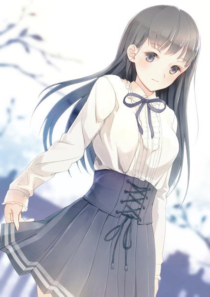 Anime picture 1389x1965 with original yoshino ryou single long hair tall image looking at viewer blush black hair pleated skirt girl skirt