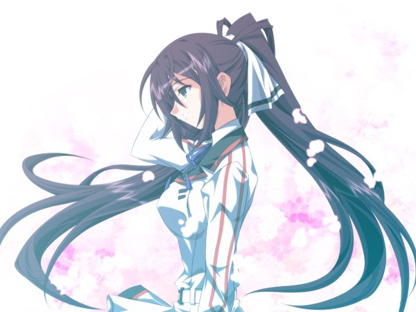 Anime picture 2560x1920 with infinite stratos 8bit shinonono houki single long hair highres blue eyes purple hair ponytail girl uniform school uniform petals