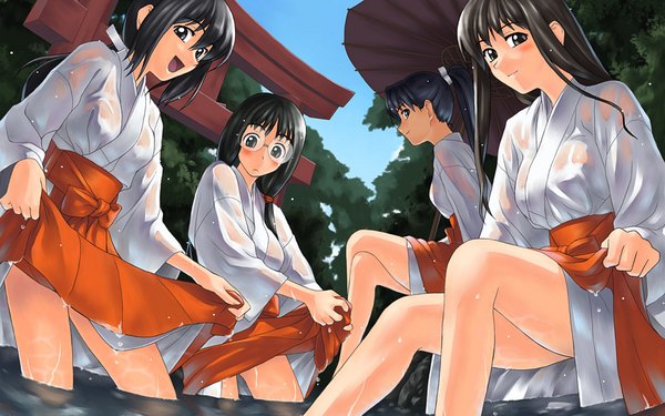 Anime picture 1440x900 with light erotic wide image japanese clothes miko