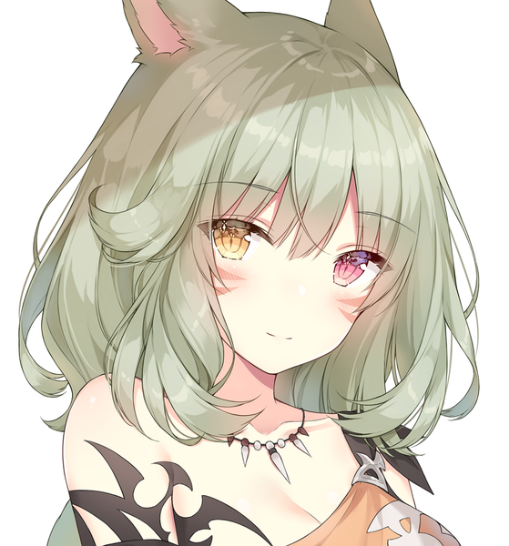 Anime picture 891x955 with final fantasy final fantasy xiv square enix miqo'te ayuanlv single long hair tall image looking at viewer blush fringe breasts simple background smile hair between eyes red eyes white background bare shoulders animal ears yellow eyes