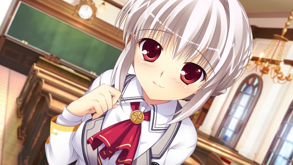 Anime picture 1024x576 with himegoto masquerade mikeou blush short hair red eyes wide image game cg white hair girl uniform school uniform