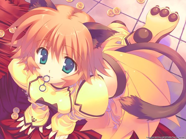 Anime picture 1600x1200 with fullani animal ears cat girl girl leaf (leaves) korone koko nekoko