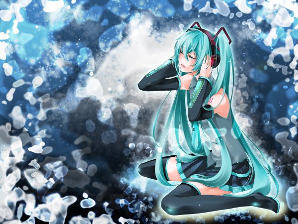 Anime picture 2400x1800 with vocaloid hatsune miku highres green eyes green hair girl