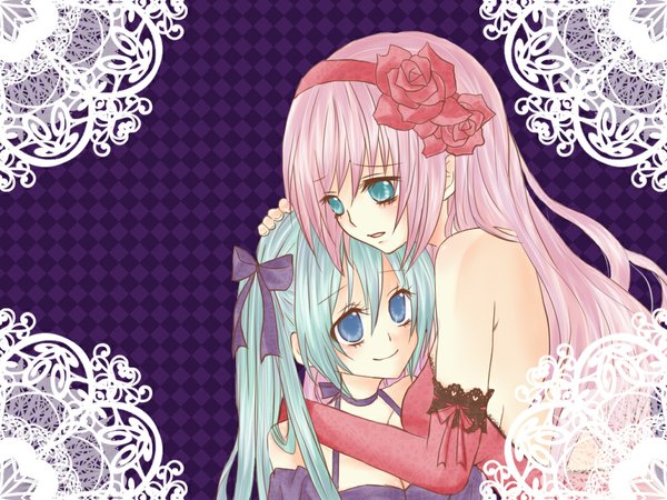 Anime picture 1035x777 with vocaloid hatsune miku megurine luka girl tagme