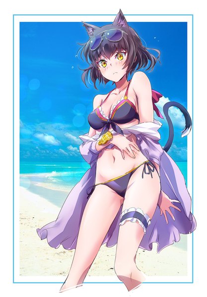 Anime picture 1108x1596 with princess connect! re:dive rwby princess connect! rooster teeth karyl (princess connect!) blake belladonna iesupa single tall image looking at viewer short hair breasts light erotic black hair bare shoulders animal ears yellow eyes sky tail animal tail