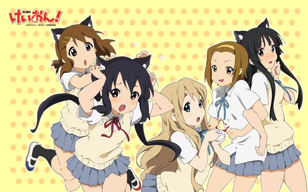 Anime picture 1920x1200 with k-on! kyoto animation akiyama mio hirasawa yui nakano azusa kotobuki tsumugi tainaka ritsu highres wide image cat girl girl