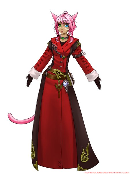 Anime picture 3000x4000 with ronin dude (ray cornwell) single tall image highres short hair simple background white background animal ears pink hair tail animal tail cat ears cat girl cat tail heterochromia dark skin girl gloves choker