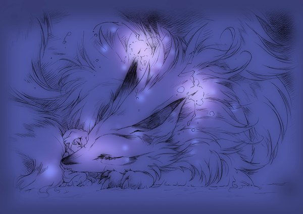 Anime-Bild 1537x1089 mit touhou yakumo yukari yakumo ran ikuta takanon tail tears blue background sleeping girl animal fox