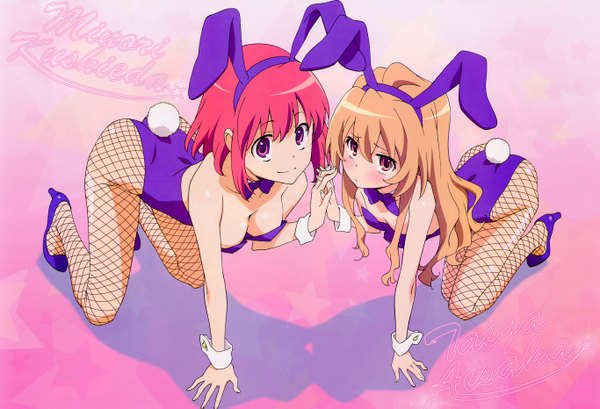 Anime picture 2729x1862 with toradora j.c. staff aisaka taiga kushieda minori highres light erotic cleavage bunnysuit