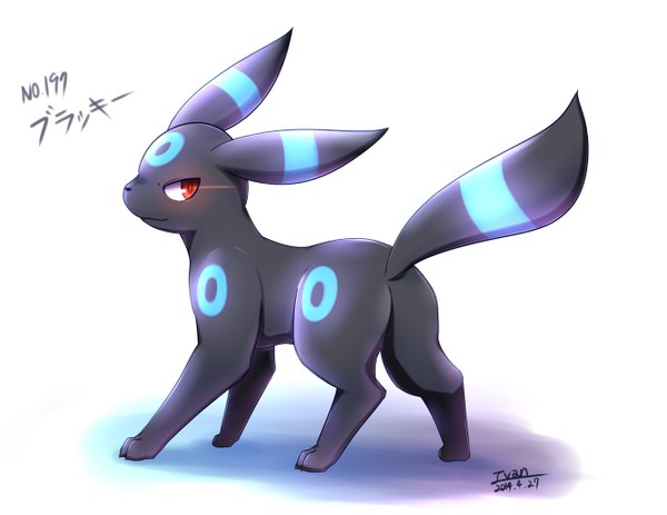 Anime picture 1336x1033 with pokemon nintendo umbreon ivan (ffxazq) single simple background red eyes white background signed looking away full body character names glowing dated glowing eye (eyes) no people gen 2 pokemon pokemon (creature)