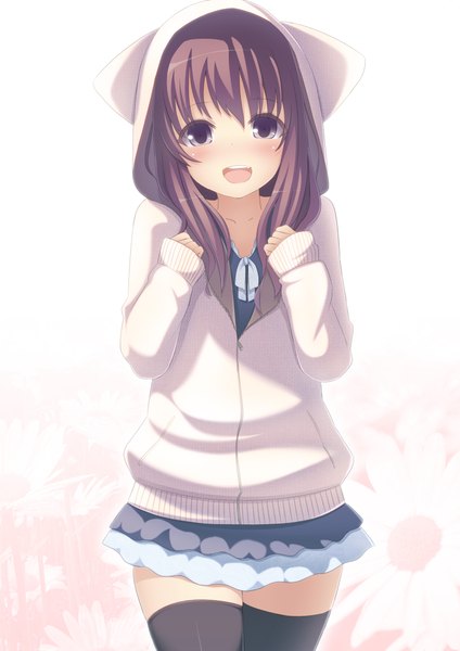 Anime picture 2893x4092 with original ichiroku single long hair tall image looking at viewer blush highres open mouth simple background brown hair white background brown eyes zettai ryouiki girl thighhighs skirt black thighhighs miniskirt jacket