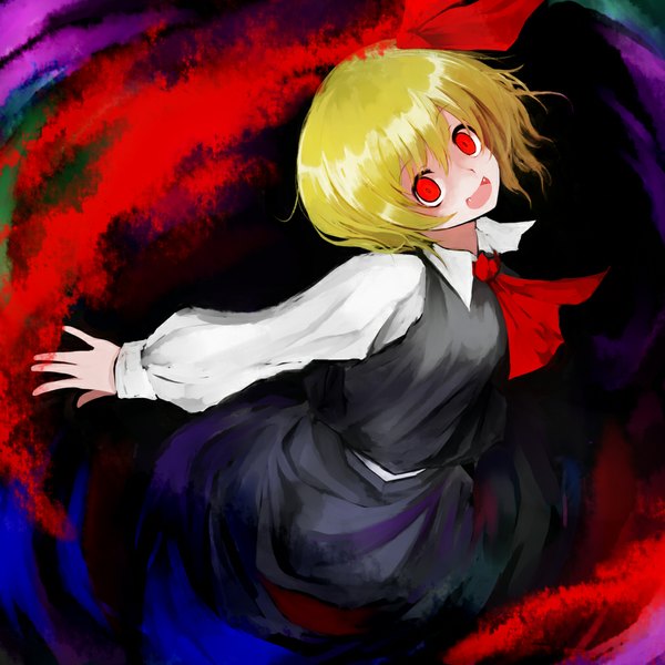 Anime picture 1011x1011 with touhou rumia nanahara fuyuki single looking at viewer short hair open mouth blonde hair red eyes spread arms girl dress skirt ribbon (ribbons) hair ribbon skirt set