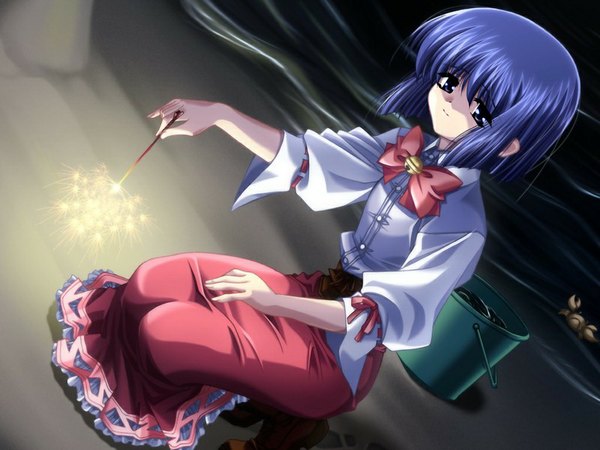 Anime picture 1024x768 with momiji happy story (game) blue eyes blue hair game cg girl