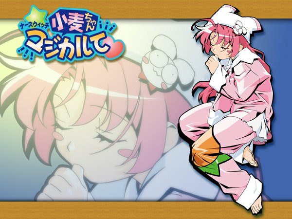 Anime picture 1024x768 with nurse witch komugi-chan tatsunoko nakahara komugi mugimaru ahoge wallpaper sleeping cap pajamas animal hat