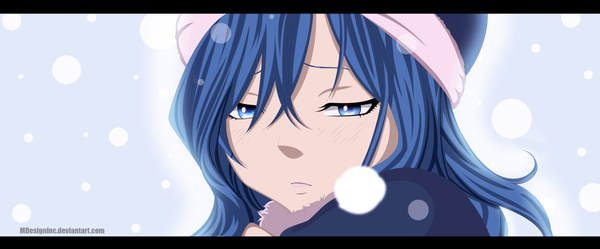 Anime picture 2879x1199 with fairy tail juvia lockser mdesigninc single long hair highres blue eyes wide image blue hair coloring snowing close-up face sad girl fur cap winter clothes