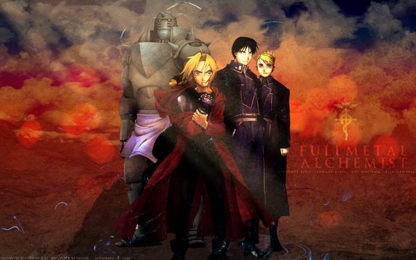 Anime picture 1440x900 with fullmetal alchemist studio bones edward elric alphonse elric roy mustang riza hawkeye wide image