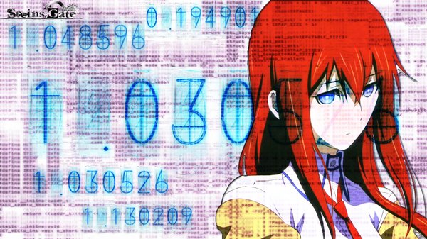 Anime picture 1600x900 with steins;gate white fox makise kurisu single long hair blue eyes brown hair wide image girl number (numbers)