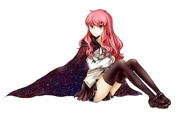 Anime-Bild 2048x1536 mit zero no tsukaima j.c. staff louise francoise le blanc de la valliere aili (aliceandoz) single long hair blush highres simple background red eyes white background looking away pink hair full body long sleeves pink eyes zettai ryouiki crossed arms :< starry sky print