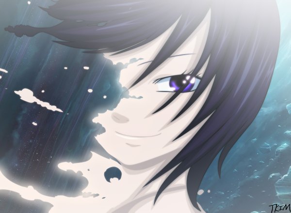 Anime picture 2547x1871 with fairy tail ur futuretabs single highres short hair black hair smile purple eyes night sky coloring girl star (stars) ice