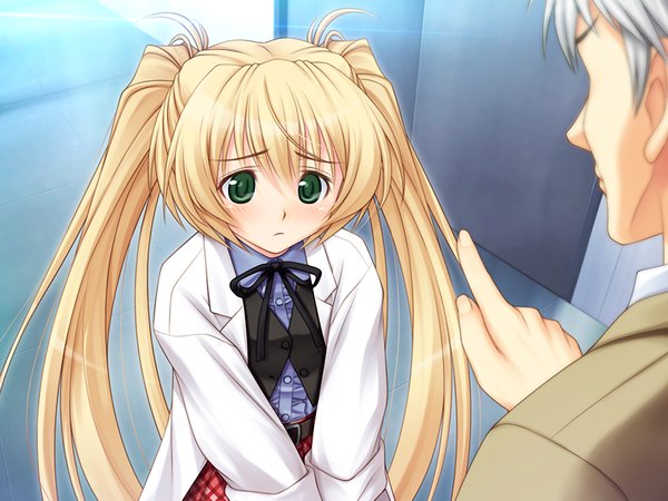 Anime picture 1024x768 with saimin seikatsu long hair blonde hair twintails green eyes game cg loli girl