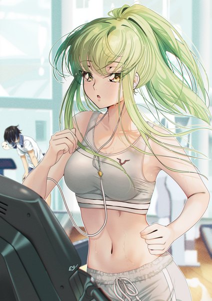 Anime picture 2893x4092 with code geass sunrise (studio) c.c. lelouch lamperouge budgiepon long hair tall image blush fringe highres short hair breasts open mouth light erotic black hair bare shoulders signed yellow eyes payot looking away