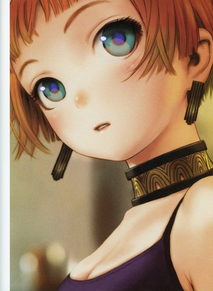 Anime-Bild 5092x6966 mit last exile gonzo futurelog (artbook) lavie head range murata single tall image looking at viewer highres short hair breasts blue eyes absurdres red hair parted lips scan close-up face girl earrings