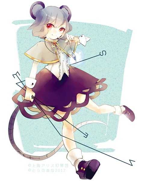 Anime picture 708x900 with touhou nazrin azuma aya single tall image looking at viewer blush short hair smile red eyes animal ears tail animal tail grey hair mouse ears mouse tail mouse girl girl pendant crystal