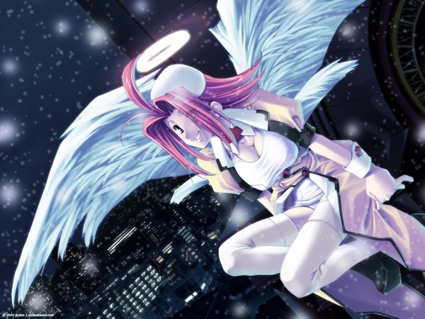 Anime picture 1600x1200 with light erotic angel girl thighhighs wings
