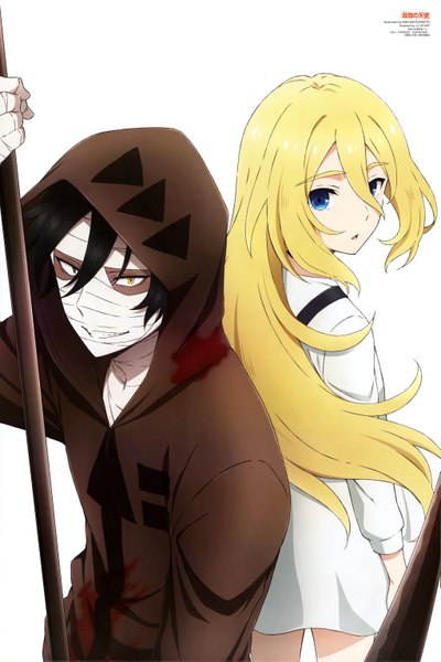 Anime picture 4083x6131 with satsuriku no tenshi newtype ray (satsuriku no tenshi) zack (satsuriku no tenshi) matsumoto miki long hair tall image looking at viewer fringe highres short hair blue eyes black hair simple background blonde hair smile hair between eyes white background yellow eyes absurdres