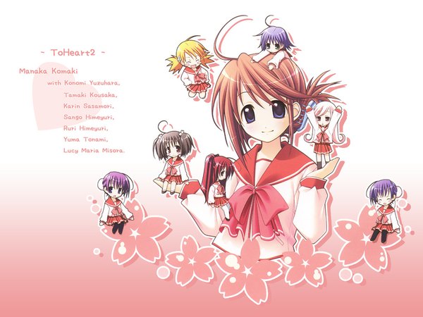 Anime picture 1024x768 with to heart 2 leaf (studio) kousaka tamaki komaki manaka yuzuhara konomi lucy maria misora tonami yuma himeyuri sango sasamori karin himeyuri ruri