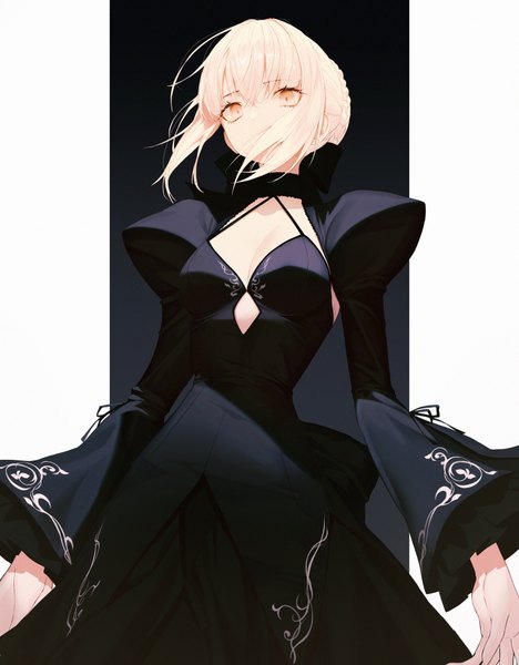 Anime picture 3196x4096 with fate (series) fate/grand order fate/stay night artoria pendragon (all) saber alter peulopi single tall image looking at viewer fringe highres short hair breasts blonde hair simple background hair between eyes standing yellow eyes payot absurdres