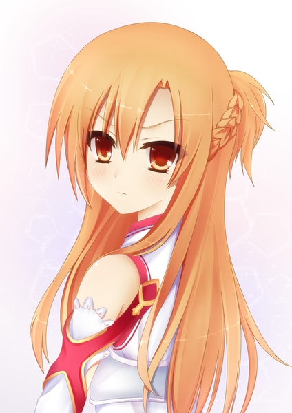 Anime picture 1017x1438 with sword art online a-1 pictures yuuki asuna suitenjh single long hair tall image simple background red eyes brown hair white background girl