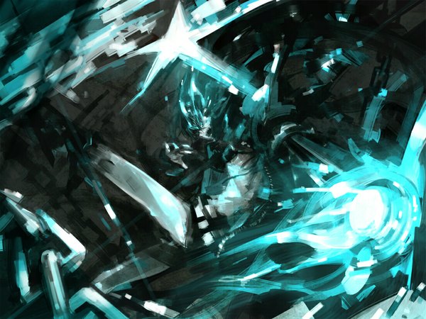 Anime picture 1100x825 with black rock shooter black rock shooter (character) gun tagme ze