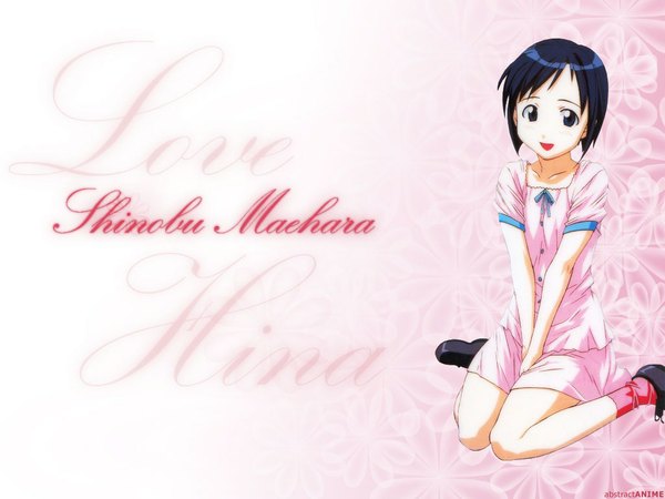 Anime picture 1024x768 with love hina maehara shinobu short hair open mouth black hair covering crotch girl dress