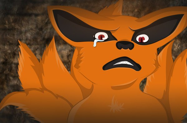 Anime picture 1280x843 with naruto studio pierrot naruto (series) kurama (kyuubi) red eyes fox ears fox tail crying sad bijuu fox