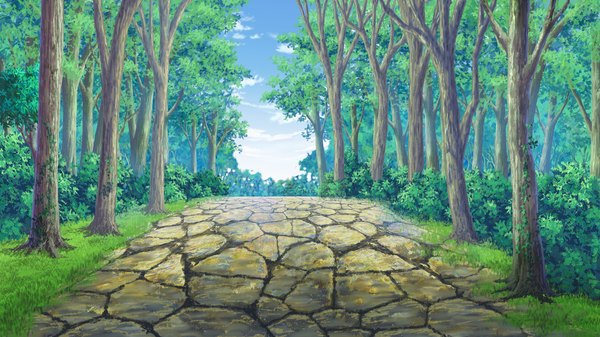 Anime picture 1280x720 with kasshoku kyonyuu no onna senshi marguerite no junan! wide image game cg no people landscape nature plant (plants) tree (trees) forest road