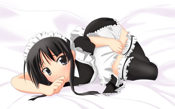 Anime picture 1920x1200 with k-on! kyoto animation akiyama mio highres wide image maid thighhighs