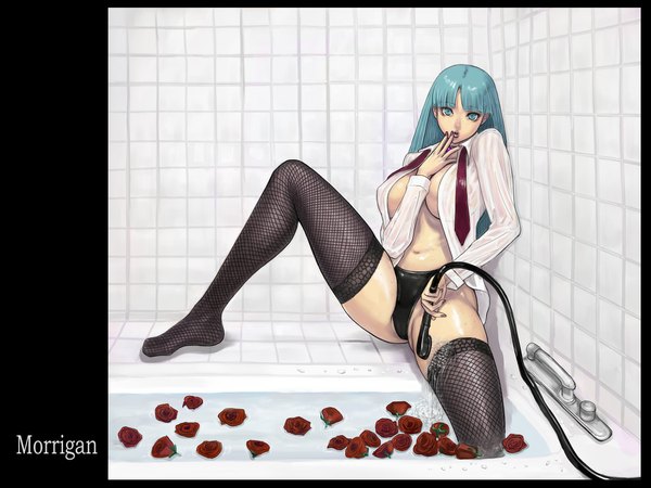 Anime picture 1024x768 with vampire / darkstalkers (game) capcom morrigan aensland ark breasts light erotic large breasts nail polish fingernails spread legs demon girl long fingernails girl