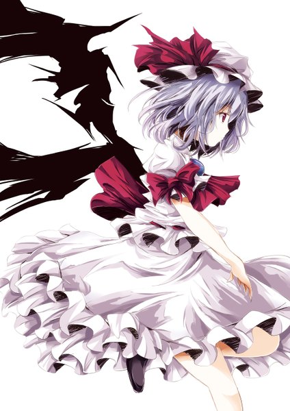 Anime picture 2000x2829 with touhou remilia scarlet tamago gohan single tall image highres short hair simple background red eyes white background profile grey hair girl dress bow wings bonnet