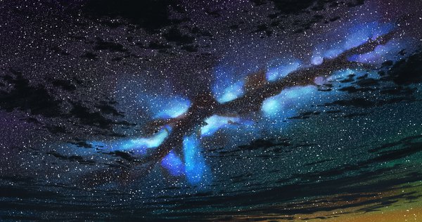 Anime picture 1136x600 with original aoha (twintail) wide image sky cloud (clouds) night night sky no people milky way star (stars)